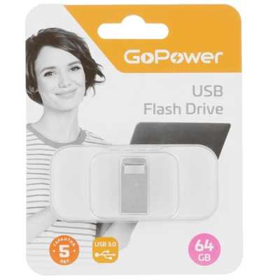 флешка GoPower 64GB 00-00027359 Серебристый